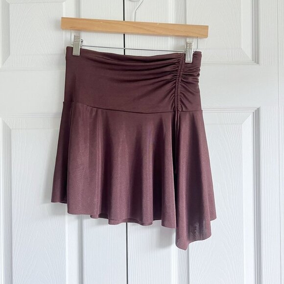 Free People Rum Raisin Brown Ruched Drawstring Mini Skirt Women's Size XSmall XS